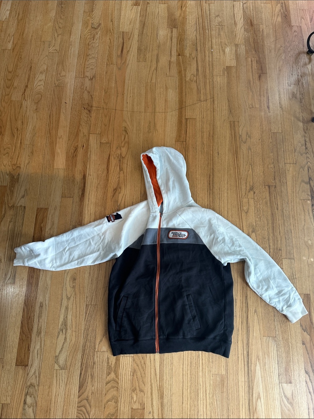 Harley-Davidson Hooded Zip Jacket in White Black & Orange Large See Measurements